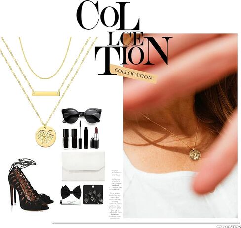 MJartoria 3 في 1 قلادة شريطية ذهبية الطبقات للنساء زهرة أغسطس 14 قيراط مطلية بالذهب لطيف ولادة زهرة قرص عملة قلادة سلسلة أنيقة قابلة للتعديل سلسلة خرز قمر صناعي مجوهرات عصرية هدايا عيد ميلاد in Kuwait