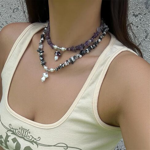 Mushroom Necklace for Women Amethyst Choker Necklace Purple/Brown Necklaces Trendy Jewelry in Saudi Arabia