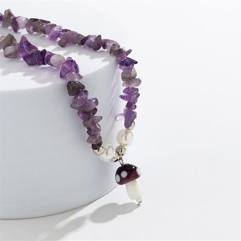 Mushroom Necklace for Women Amethyst Choker Necklace Purple/Brown Necklaces Trendy Jewelry in Saudi Arabia