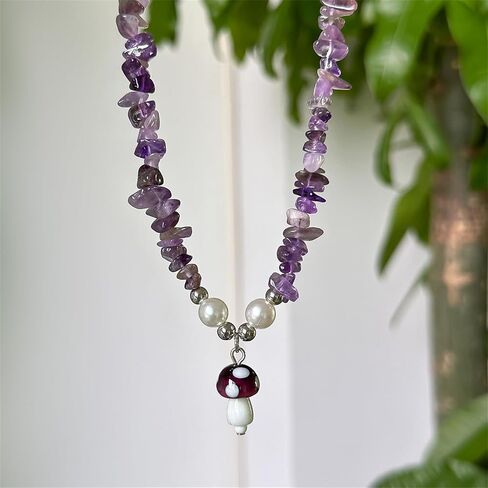 Mushroom Necklace for Women Amethyst Choker Necklace Purple/Brown Necklaces Trendy Jewelry in Saudi Arabia