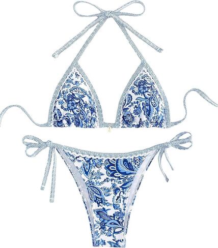 Women's Floral Printed Bathing Suit Halter Paisley Summer Swimsuit Bikinis Set Yellow XS in Kuwait