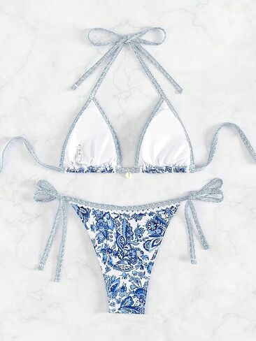 Women's Floral Printed Bathing Suit Halter Paisley Summer Swimsuit Bikinis Set Yellow XS in Kuwait