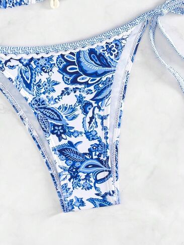 Women's Floral Printed Bathing Suit Halter Paisley Summer Swimsuit Bikinis Set Yellow XS in Kuwait