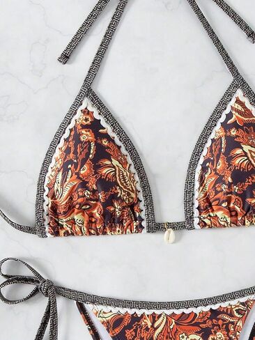 Women's Floral Printed Bathing Suit Halter Paisley Summer Swimsuit Bikinis Set Yellow XS in Kuwait