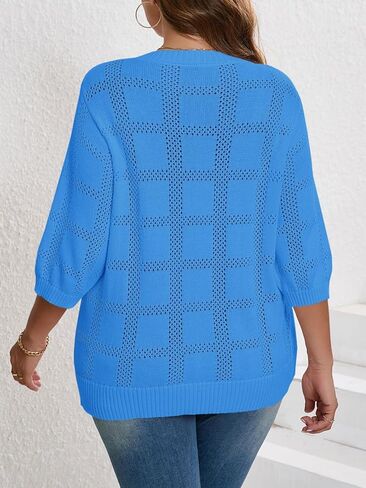 Beautife Womens Plus Size 3/4 Sleeve Tops Dressy Casual Crochet Knit Tunic Lightweight Sweaters in Saudi Arabia