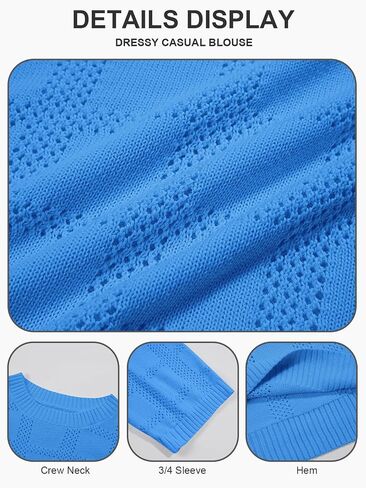 Beautife Womens Plus Size 3/4 Sleeve Tops Dressy Casual Crochet Knit Tunic Lightweight Sweaters in Saudi Arabia
