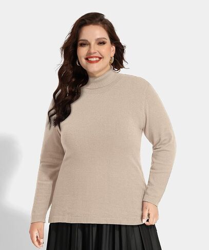 CARCOS Plus Size Sweaters for Women Solid Turtleneck Sweater Long Sleeve Pullover Tops Casual Split Hem Knit Shirts in Saudi Arabia