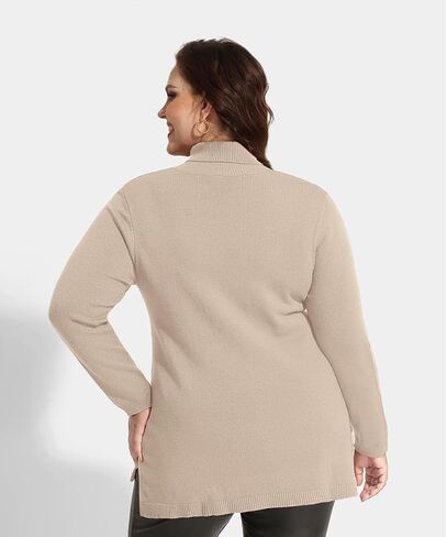 CARCOS Plus Size Sweaters for Women Solid Turtleneck Sweater Long Sleeve Pullover Tops Casual Split Hem Knit Shirts in Saudi Arabia