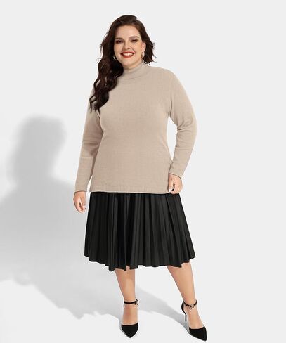 CARCOS Plus Size Sweaters for Women Solid Turtleneck Sweater Long Sleeve Pullover Tops Casual Split Hem Knit Shirts in Saudi Arabia