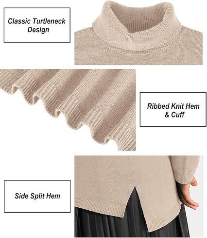 CARCOS Plus Size Sweaters for Women Solid Turtleneck Sweater Long Sleeve Pullover Tops Casual Split Hem Knit Shirts in Saudi Arabia