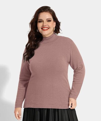 CARCOS Plus Size Sweaters for Women Solid Turtleneck Sweater Long Sleeve Pullover Tops Casual Split Hem Knit Shirts in Saudi Arabia