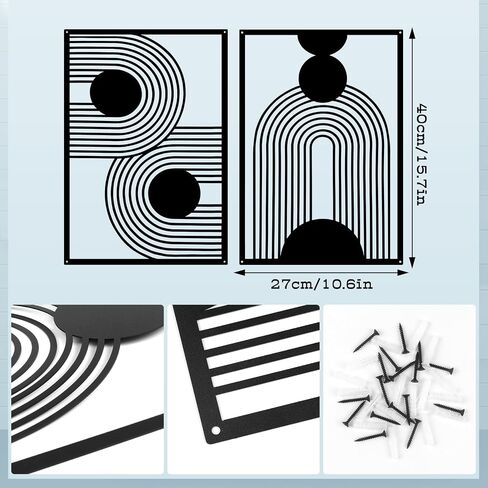 YIYA 2 Pieces Black Metal Wall Decor Abstract Boho Metal Wall Art Metal Geometric Wall Decor Single Line Art Décor for Bedroom Living Room Bathroom Balcony Gallery in Saudi Arabia