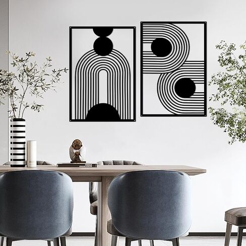 YIYA 2 Pieces Black Metal Wall Decor Abstract Boho Metal Wall Art Metal Geometric Wall Decor Single Line Art Décor for Bedroom Living Room Bathroom Balcony Gallery in Saudi Arabia