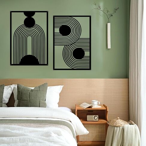 YIYA 2 Pieces Black Metal Wall Decor Abstract Boho Metal Wall Art Metal Geometric Wall Decor Single Line Art Décor for Bedroom Living Room Bathroom Balcony Gallery in Saudi Arabia