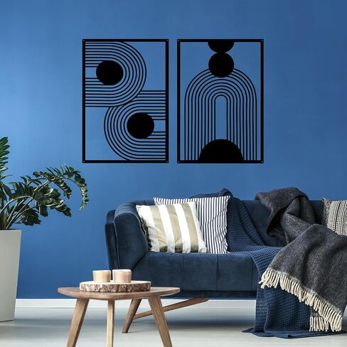 YIYA 2 Pieces Black Metal Wall Decor Abstract Boho Metal Wall Art Metal Geometric Wall Decor Single Line Art Décor for Bedroom Living Room Bathroom Balcony Gallery in Saudi Arabia