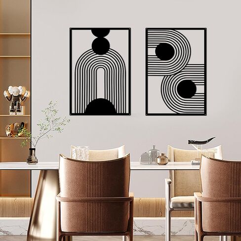 YIYA 2 Pieces Black Metal Wall Decor Abstract Boho Metal Wall Art Metal Geometric Wall Decor Single Line Art Décor for Bedroom Living Room Bathroom Balcony Gallery in Saudi Arabia