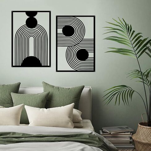 YIYA 2 Pieces Black Metal Wall Decor Abstract Boho Metal Wall Art Metal Geometric Wall Decor Single Line Art Décor for Bedroom Living Room Bathroom Balcony Gallery in Saudi Arabia