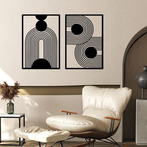 YIYA 2 Pieces Black Metal Wall Decor Abstract Boho Metal Wall Art Metal Geometric Wall Decor Single Line Art Décor for Bedroom Living Room Bathroom Balcony Gallery in Saudi Arabia