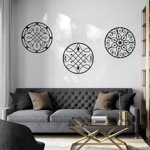 YIYA قطعتين من ديكور الحائط المعدني الأسود مجردة من Boho معدن جدار الفن المعدني الهندسي جدار ديكور خط واحد ديكور فني لغرفة النوم وغرفة المعيشة والحمام والشرفة in Kuwait