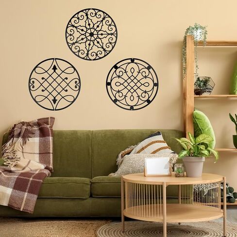 YIYA قطعتين من ديكور الحائط المعدني الأسود مجردة من Boho معدن جدار الفن المعدني الهندسي جدار ديكور خط واحد ديكور فني لغرفة النوم وغرفة المعيشة والحمام والشرفة in Kuwait