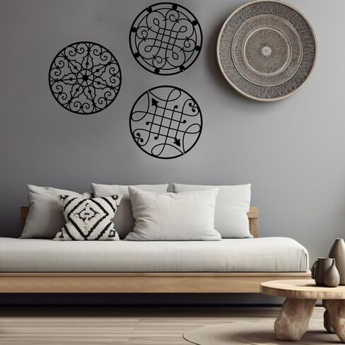 YIYA قطعتين من ديكور الحائط المعدني الأسود مجردة من Boho معدن جدار الفن المعدني الهندسي جدار ديكور خط واحد ديكور فني لغرفة النوم وغرفة المعيشة والحمام والشرفة in Kuwait