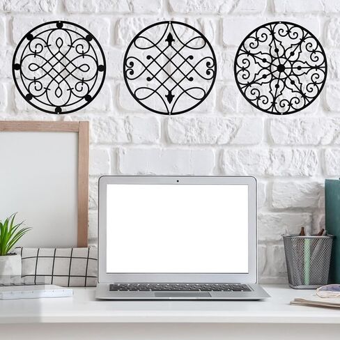 YIYA قطعتين من ديكور الحائط المعدني الأسود مجردة من Boho معدن جدار الفن المعدني الهندسي جدار ديكور خط واحد ديكور فني لغرفة النوم وغرفة المعيشة والحمام والشرفة in Kuwait