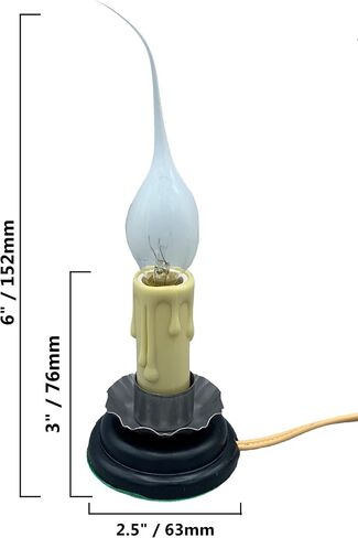 Creative Hobbies 5 Inch Electric Rustic Country Candle Lamp with On/Off Switch, 5 Foot Ivory Cord, Metal Base and 5W Clear Bulb Included (2) in Kuwait