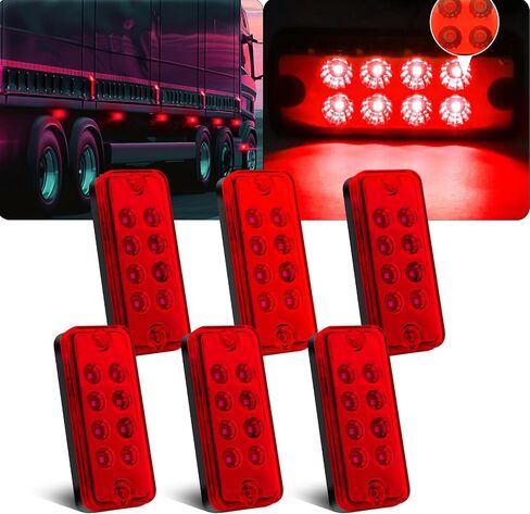 Ourbest LED Truck Marker Lights, 8-LED Rectangle Clearence Side Marker Light Red 12V-24V Waterproof for Car Trailer Van RV Bus Lorry(Red) in Kuwait