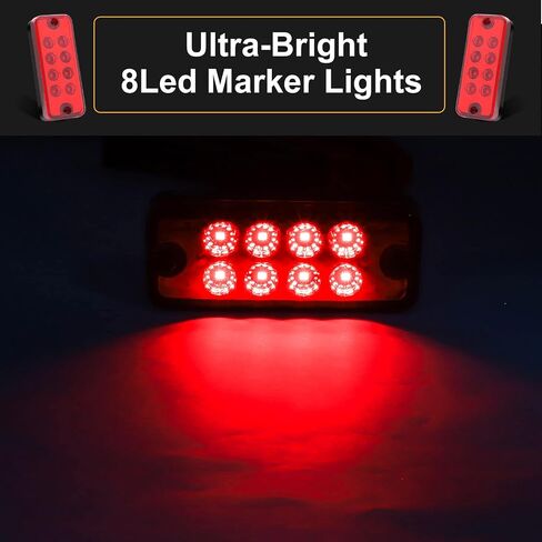 Ourbest LED Truck Marker Lights, 8-LED Rectangle Clearence Side Marker Light Red 12V-24V Waterproof for Car Trailer Van RV Bus Lorry(Red) in Kuwait