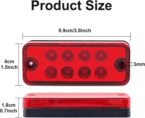Ourbest LED Truck Marker Lights, 8-LED Rectangle Clearence Side Marker Light Red 12V-24V Waterproof for Car Trailer Van RV Bus Lorry(Red) in Kuwait