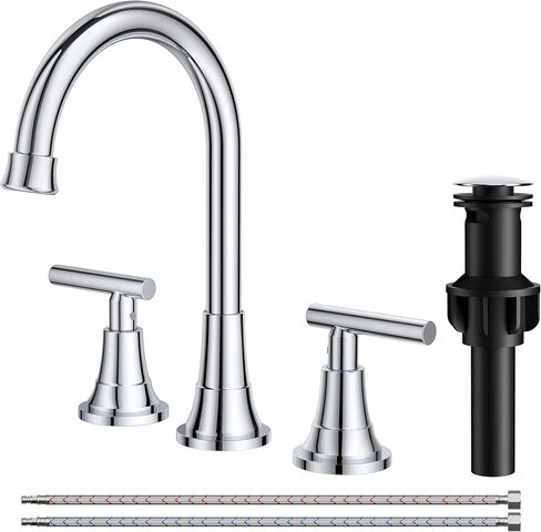 FORIOUS Matte Black Bathroom Faucets 3 Hole, 8 inch Widespread Bathroom Faucet with Pop-up Drain, 2-Handle Vanity Faucet for Bathroom Sink with 360 Degree Swivel Spout in Kuwait