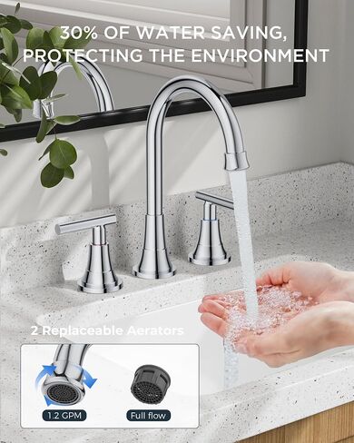 FORIOUS Matte Black Bathroom Faucets 3 Hole, 8 inch Widespread Bathroom Faucet with Pop-up Drain, 2-Handle Vanity Faucet for Bathroom Sink with 360 Degree Swivel Spout in Kuwait