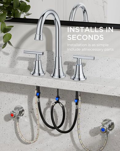 FORIOUS Matte Black Bathroom Faucets 3 Hole, 8 inch Widespread Bathroom Faucet with Pop-up Drain, 2-Handle Vanity Faucet for Bathroom Sink with 360 Degree Swivel Spout in Kuwait