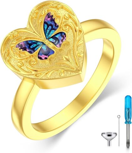 SOULMEET Personalized 10K 14K 18K Gold Enamel Butterfly Rings for Ashes Gold Butterfly Locket Urn Ring Keepsake Memorial Jewelry Cremation Rings for Women in Saudi Arabia