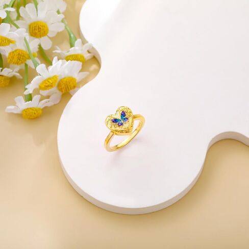 SOULMEET Personalized 10K 14K 18K Gold Enamel Butterfly Rings for Ashes Gold Butterfly Locket Urn Ring Keepsake Memorial Jewelry Cremation Rings for Women in Saudi Arabia