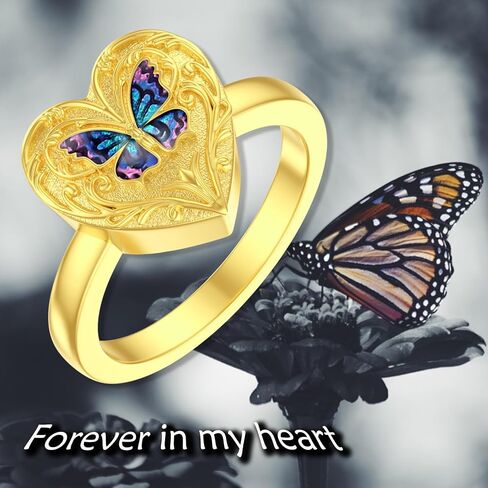 SOULMEET Personalized 10K 14K 18K Gold Enamel Butterfly Rings for Ashes Gold Butterfly Locket Urn Ring Keepsake Memorial Jewelry Cremation Rings for Women in Saudi Arabia