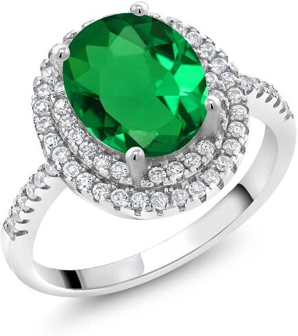 Gem Stone King 925 من الفضة الإسترليني 9X7MM جوهرة الميلاد البيضاوية من الأحجار الكريمة وخاتم الخطوبة هالة مويسانيتي الأبيض للنساء | متوفر بمقاسات 5، 6، 7، 8، 9 in Saudi Arabia