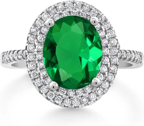 Gem Stone King 925 من الفضة الإسترليني 9X7MM جوهرة الميلاد البيضاوية من الأحجار الكريمة وخاتم الخطوبة هالة مويسانيتي الأبيض للنساء | متوفر بمقاسات 5، 6، 7، 8، 9 in Saudi Arabia