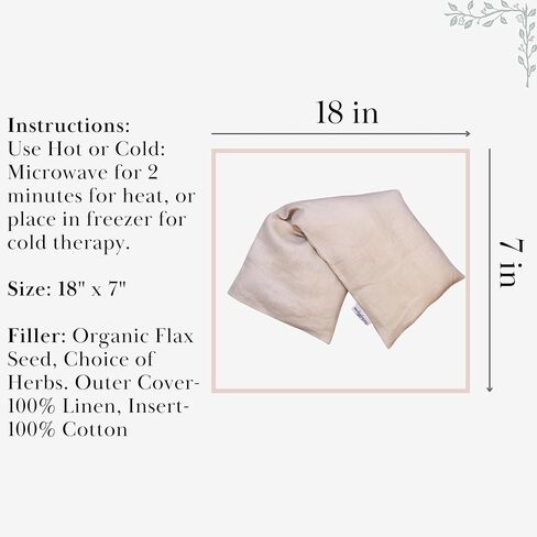 Microwave Heating Pad - 100% Linen Cover, Unscented, Size 18x7, Comforting Heat Pad for Cramps, Back,Neck,Shoulders, Leg Pain, Hot Microwavable Heat Pack, Color: Sand, Made in USA in Kuwait