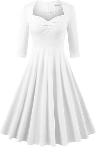 MUXXN Women's Vintage 50s 3/4 Sleeve Midi Sweetheart Neckline Wedding Guest Party Swing Dresses in Kuwait