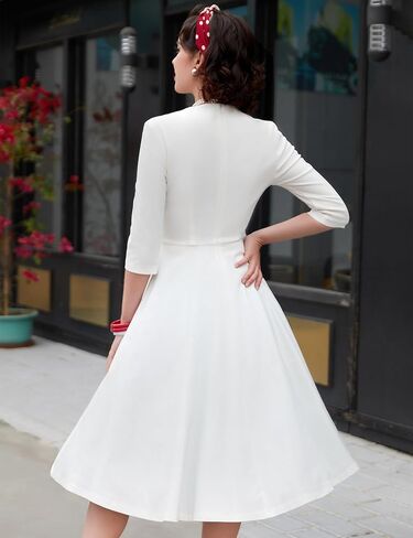 MUXXN Women's Vintage 50s 3/4 Sleeve Midi Sweetheart Neckline Wedding Guest Party Swing Dresses in Kuwait