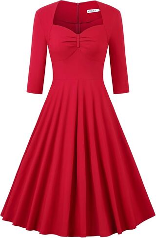 MUXXN Women's Vintage 50s 3/4 Sleeve Midi Sweetheart Neckline Wedding Guest Party Swing Dresses in Kuwait