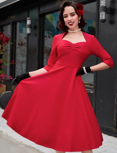 MUXXN Women's Vintage 50s 3/4 Sleeve Midi Sweetheart Neckline Wedding Guest Party Swing Dresses in Kuwait
