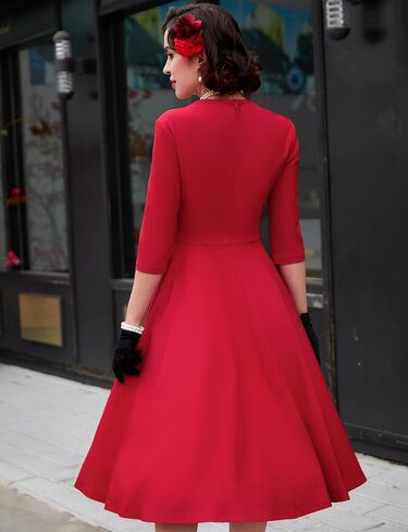 MUXXN Women's Vintage 50s 3/4 Sleeve Midi Sweetheart Neckline Wedding Guest Party Swing Dresses in Kuwait