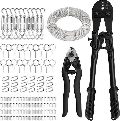 TooTaci 1/8 Stainless Steel Cable, 100ft 1/8 Wire Rope with Wire Rope Crimping Tool and Wire Cutter, 7×7 Strands Aircraft Cable for Deck Railing, Clothesline, Shade Sails, String Light in Saudi Arabia