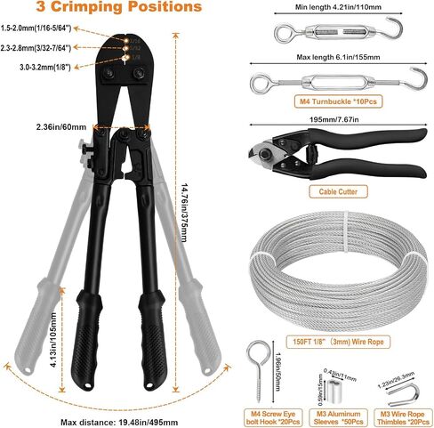 TooTaci 1/8 Stainless Steel Cable, 100ft 1/8 Wire Rope with Wire Rope Crimping Tool and Wire Cutter, 7×7 Strands Aircraft Cable for Deck Railing, Clothesline, Shade Sails, String Light in Saudi Arabia