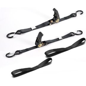 Boat Trailer Transom Ratchet Tie Down Straps Short with Latching Hooks and Soft Loop 2400 LBS, Safety Nylon Straps with Ratchet Buckle to Secure Transport Boat, Pontoon, Jet Ski, PWC, Kayak Motorcycle