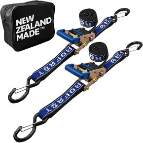 REAR TRANSOM BOAT TRAILER STRAPS RATCHET TIE DOWNS STRAP, Made in NZ - 1.5" x 4’ Heavy Duty Rear Transom with PVC Hooks For Trailered Boats, Pontoons & Jetskis - 3,300lbs Break Strength - (Pair) Black
