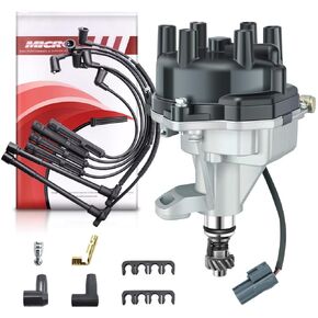 MAS Ignition Distributor w/Cap & Rotor and Spark Plug Wires Set Compatible with Nissan Truck Frontier Xterra Quest Pickup V6 1996-2004 22100-1W601