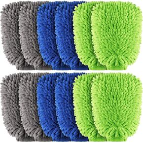 Riakrum 12 Pcs Car Wash Mitts Chenille Microfiber Car Wash Mitt Scratch Free Ultra Absorbent Microfiber Wash Sponge Cloths for Cars, Trucks and Boats Regular Size, 7.5'' x 10.2''